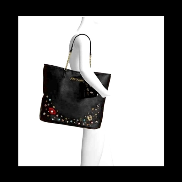 Betsy Johnson Large Black Studded Pins Tote w/ Small Crossbody. NWT! - Picture 2 of 16